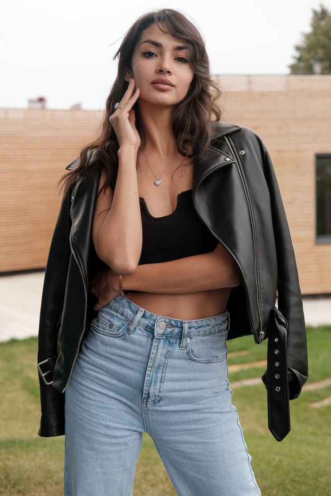 Influencer in Stylish Leather Jacket 